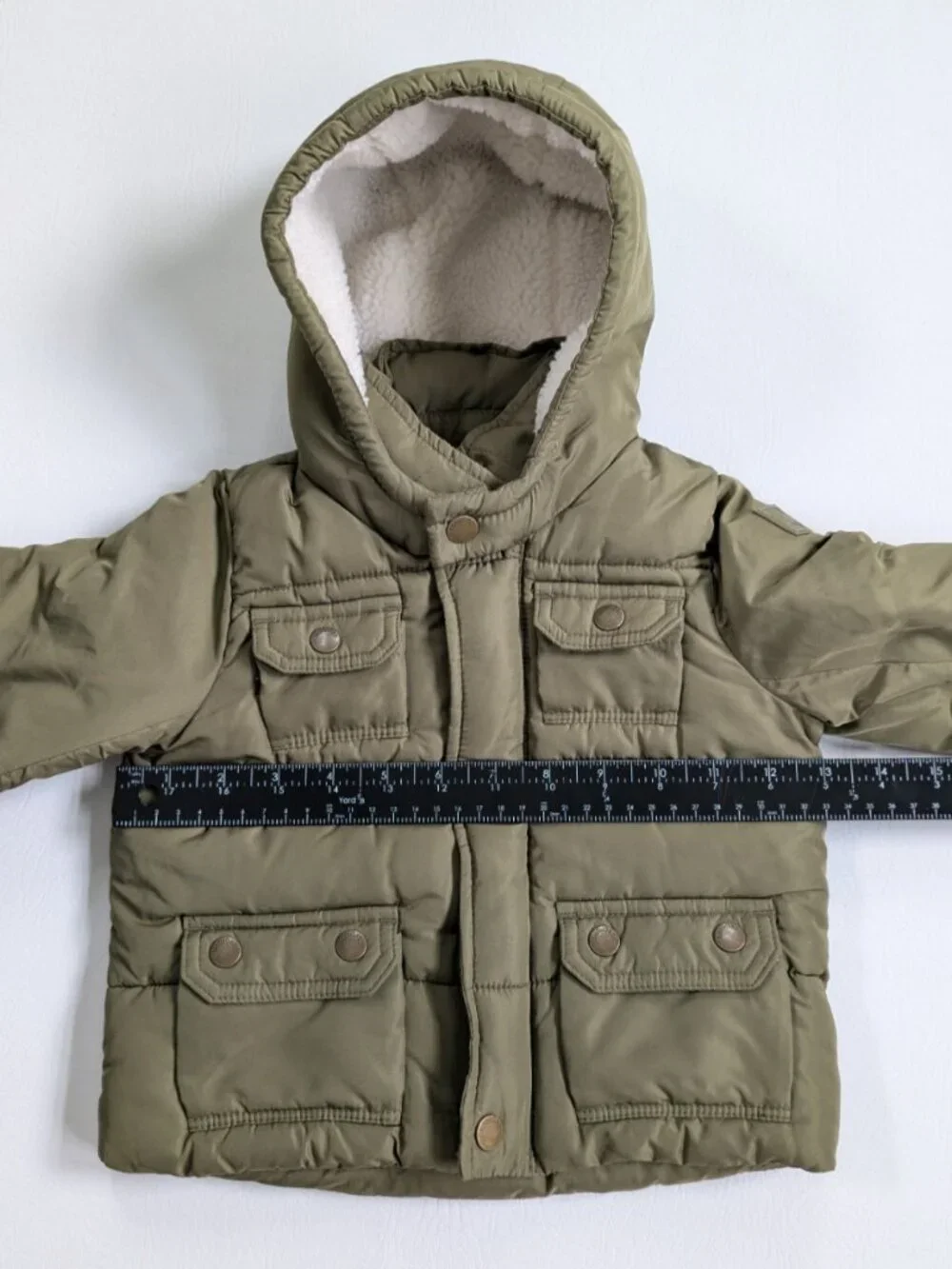 Baby Gap Boy's Cargo Puffer Coat 18-24M Sherpa Hood Khaki Parka
